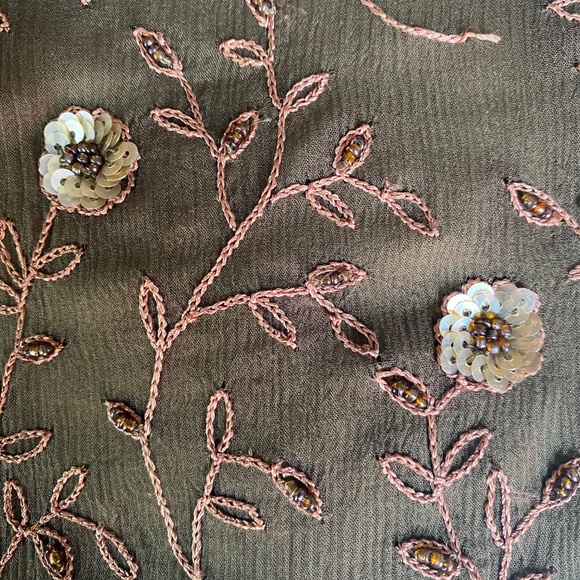 Vintage Y2K Express olive green beaded silk mini skirt Size S - Picture 15 of 15